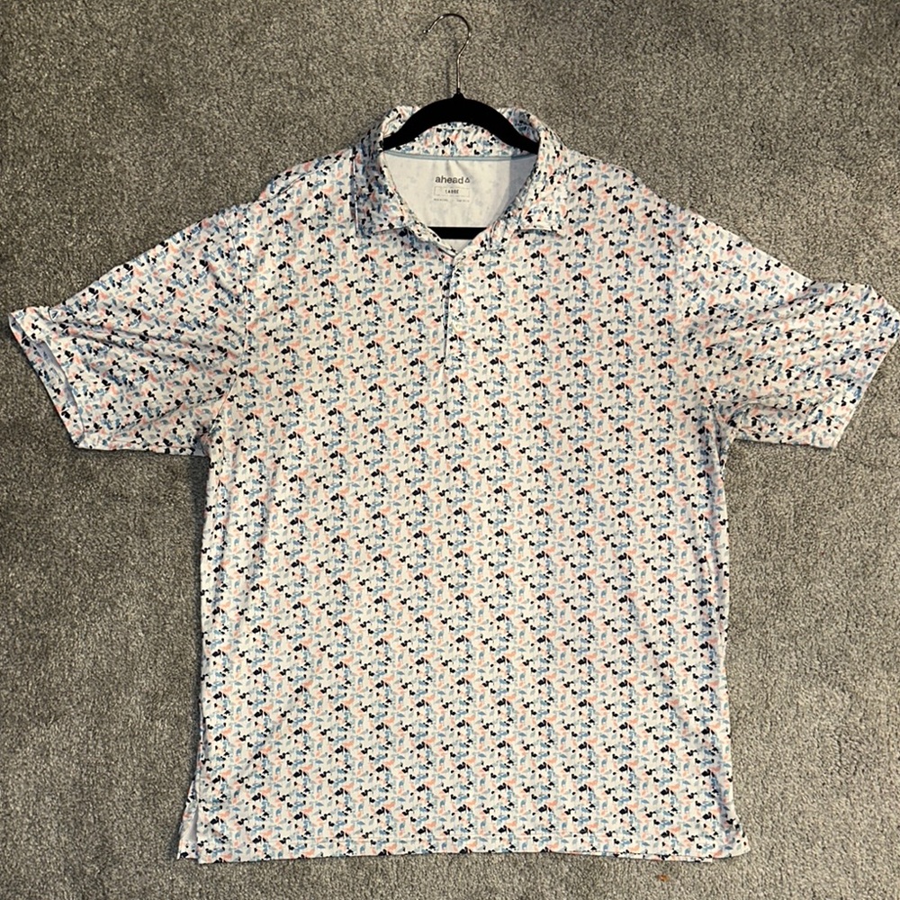 Men's White Patterned Polo Golf Shirt